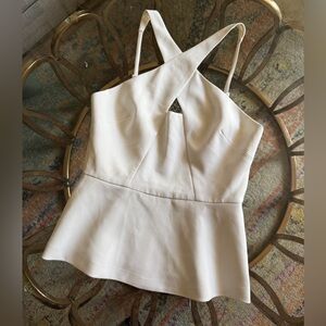 BCBGMAXAZRIA Crisscross Cutout Peplum Top